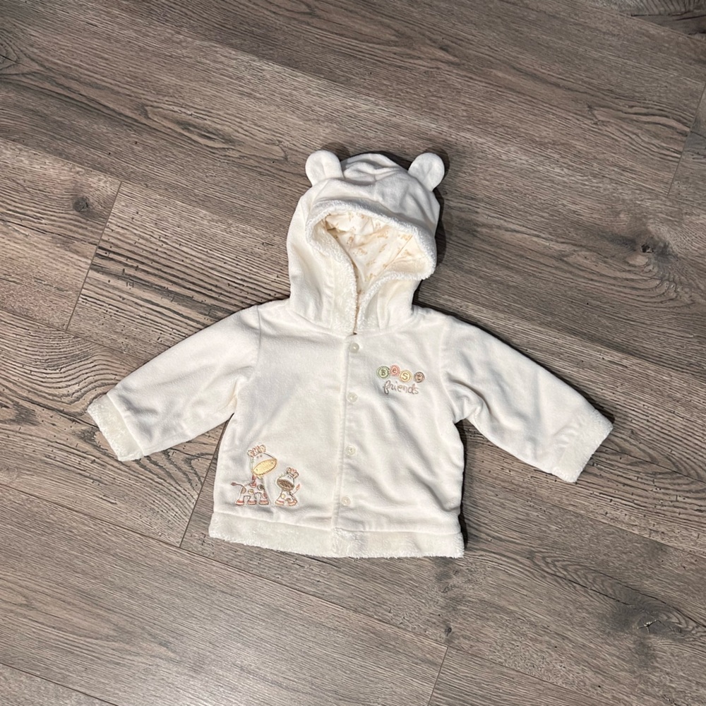 First Moments 6-9 Mo Adorable Cream Baby Hooded Jacket with Bear Ears